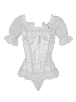 Corset Blanc Femmes Jacquard Haut À Manches Courtes Costume Déguisements Halloween Steampunk