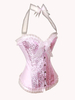 Corset bustier Lolita soyeux rose arcs pour femmes Déguisements Halloween