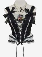 Corset Lolita Pour Femme Noir Volants Polyester