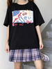 Corset Lolita pour femme T-shirt en polyester à manches courtes et col bijou noir