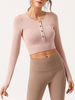 Corset Pour Femmes Rose Sexy Boutons Jewel Neck Manches Longues Polyester Bustiers Corsets Lingerie