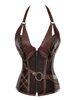 Corsets Bustiers Steampunk Femmes Minceurs Vintages avec Bretelles Cousu en Cuirs Tops Imprimés à Lacets Unicolore Sexy
