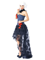 Corsets Robe Pour Femmes Bleu Sexy Fleurs Imprimé Floral Sans Bretelles Haute Jupe Basse Avec Ras Du Cou