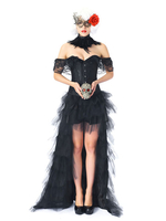 Corsets Robe Pour Femmes Noir Classique Corset Haute Jupe Basse Quatre Pièces Ensemble Costume Bal Robe De Soirée