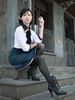 Cosplay Costume en tissu uniforme vert foncé Jupe&Chemise&avec cravate Déguisements Halloween