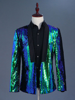 Costume à paillettes bicolore tenue de spectacle sur scène Costumes rétro à manches longues