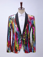 Costume à paillettes pour hommes tenue de spectacle sur scène Costumes rétro à manches longues