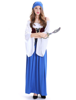 Costume Bière Fille Cosplay Oktoberfest Bleu Femmes Robes Maxi Robes Déguisements Halloween Carnaval