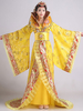Costume chinois dhalloween déguisement Tang ancien costume impératrice robe en satin jaune en 3 pièces avec train