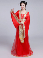 Costume Chinois Traditionnel Féminin Rouge Satin Femmes Hanfu Robe Ancienne Dynastie Tang 3 Pièces Déguisements Halloween