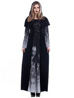 Costume Crâne De Sorcière Femme Cape Noire Cosplay Déguisements Halloween