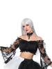 Costume dDéguisements Halloween Gothique Femmes Noir Dentelle Bell Manches Crop Top