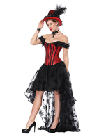 Costume dDéguisements Halloween Gothique Rouge Vintage Corset Haut Haute Jupe Basse Pour Les Femmes