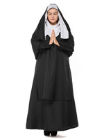 Costume dDéguisements Halloween noir Capuche Robe Polyester Femmes Nonne Set Costumes dDéguisements Halloween