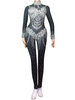 Costume Danse Jazz Combinaisons Sexy Noir Perlé Femmes Discothèque Porter Déguisements Halloween