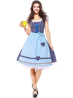 Costume De Bière Fille Cosplay Bleu Ruban Robe Coton Oktoberfest Déguisements Halloween Carnaval