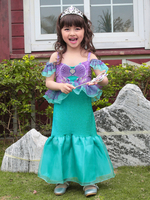Costume De Cosplay De Sirène Cadeau Noël Enfants Ensemble 2 Pièces Robe De Princesse Coiffure Tenue D’Halloween Déguisement