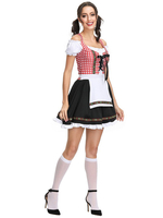 Costume De Cosplay Fille De Bière Rose Plaid À Lacets Tablier Oktoberfest Déguisements Halloween Carnaval