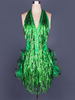 Costume de danse danse latine Costume jaune paillettes franges Halter volants sans manches robe de la femme Déguisements Halloween