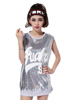 Costume de danse de jazz femmes paillettes paillettes imprimées Hip Hop T-shirt Déguisements Halloween