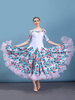 Costume de danse de salle de bal blanc imprimé floral demi-manches femmes formation robes de danse Déguisements Halloween