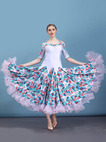 Costume de danse de salle de bal blanc imprimé floral demi-manches femmes formation robes de danse Déguisements Halloween
