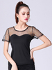 Costume de danse de salon haut noir à manches courtes illusion perlé formation T Shirt vêtements de danse Déguisements Halloween
