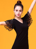 Costume de danse de salon Top Black femmes Bell manches formation T Shirt vêtements de danse Déguisements Halloween