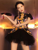 Costume de Danse Jazz Déguisements Halloween Femmes Black Jupe et Robe Chinoises Style Set 3 pieces Club Wear