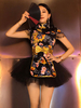 Costume de danse Jazz Déguisements Halloween Femmes Noir Imprimé Jupe Arcs Et Top Sexy Night Club Wear Set