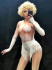 Costume de danse Jazz Déguisements Halloween Femmes Sexy Blanc Manches Longues Illusion Night Club Wear Combinaison
