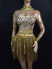 Costume De Danse Jazz Femmes Sexy Combinaison Glands Perles Manches Longues Discothèque Porter Déguisements Halloween