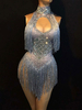Costume De Danse Jazz Femmes Sexy Glands Perles Découpes Night Club Wear Bodysuits Déguisements Halloween