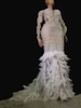 Costume De Danse Jazz Sexy Femmes Longue Robe De Sirène Plumes Perles Perles Discothèque Porter Déguisements Halloween