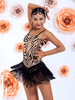 Costume de danse latine abricot pour femmes ensemble à épaules ouvertes et franges robe élégante en Polyester vêtements de danse
