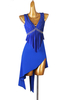 Costume de danse latine bleu femmes strass frange moulante Sexy robe en Polyester vêtements de danse