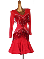 Costume de danse latine Costume de danse Lycra Spandex pour femme rouge