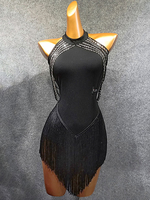 Costume de danse latine Femme Noir Frange Femme Volongé Bullon Sexy Polyester Robe Danse Porter