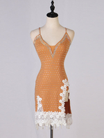 Costume de danse latine femme robe marron blanc fleur