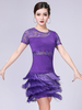 Costume de danse latine Femmes Dentelle Glands Manches courtes Robe de danse Déguisements Halloween
