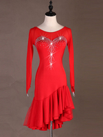 Costume de danse latine femmes robe plissée clouté costume de danse latine Déguisements Halloween