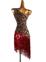 Costume De Danse Latine Léopard Sequin Femmes Ensemble Lycra Spandex Robe Danse Porter Déguisements Halloween