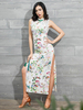 Costume de danse latine Qipao robe Floral femmes robes de Split Cheongsam sexy Déguisements Halloween