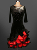 Costume de danse latine velours encolure dégagée Half Sleeve strass perles deux ton volants robe de danse latine Déguisements Halloween
