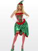 Costume De Elfe De Noël Femmes Robe Sans Bretelles Et Chapeau 2 Pièces Déguisements Noël