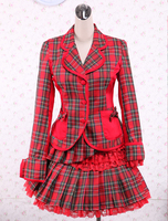 Costume de lolita en coton écossais à manche longue Déguisements Halloween