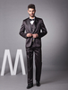 Costume de mariage en satin noir avec un seul bouton