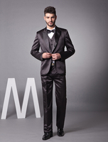 Costume de mariage en satin noir avec un seul bouton