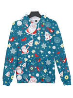 Costume de Noël à capuche unisexe turquoise imprimé de Noël à manches longues Déguisements Noël