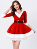 Costume de Noël pour femme Robe en fibre de polyester vert foncé rouge Bloc de couleur Costumes de vacances de Noël Ensemble complet